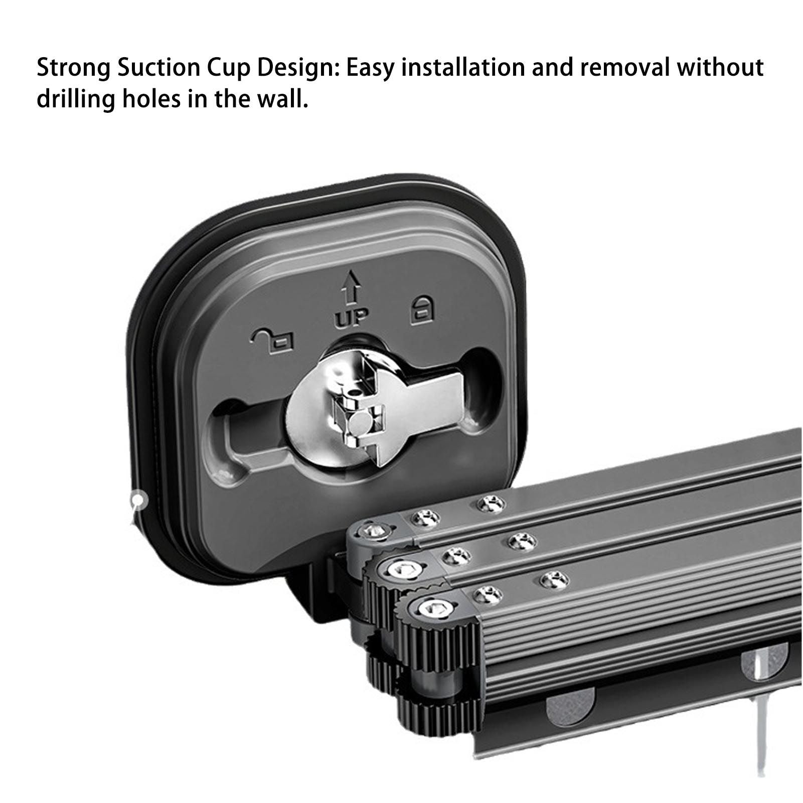 Retractable Clothes Drying Rack Wall Mount Drill Free Bifold Windproof Space Saver Suction Cup Clothes Hanger for Laundry