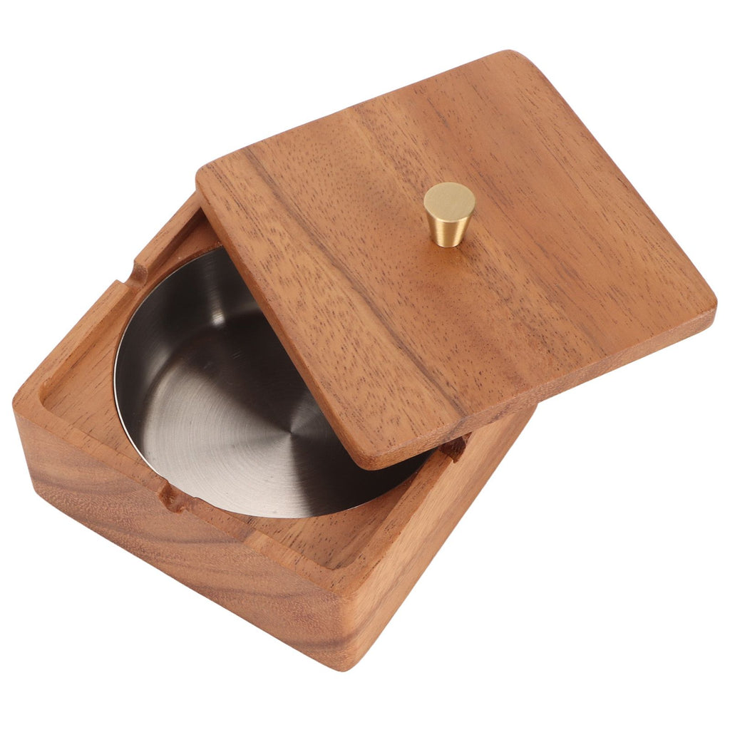 Cigar Ashtray with Lid Walnut Wood Windproof Decorative Desktop Cigarettes Ashtray for Outdoor Patio Indoor Home and Office Silver