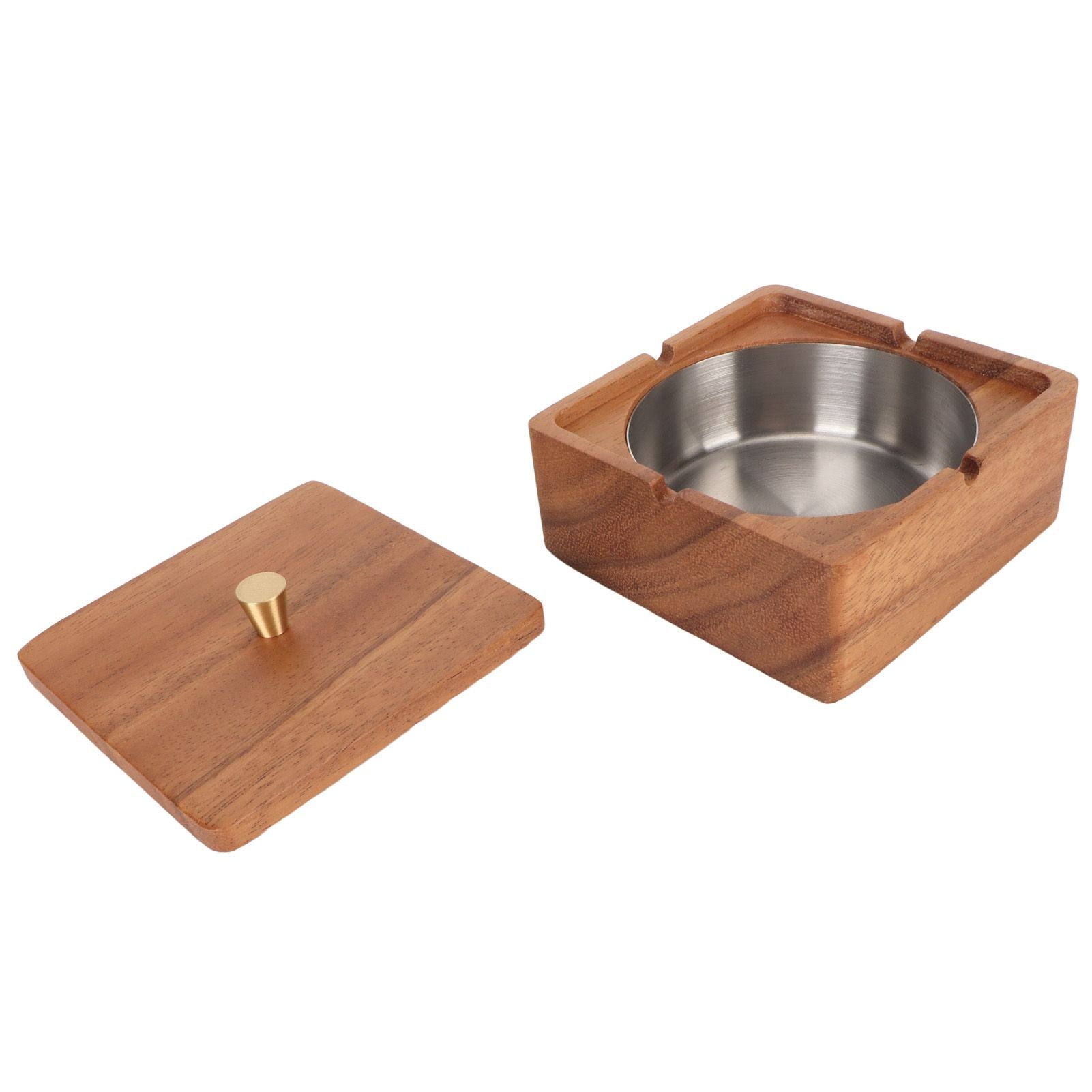 Cigar Ashtray with Lid Walnut Wood Windproof Decorative Desktop Cigarettes Ashtray for Outdoor Patio Indoor Home and Office Silver