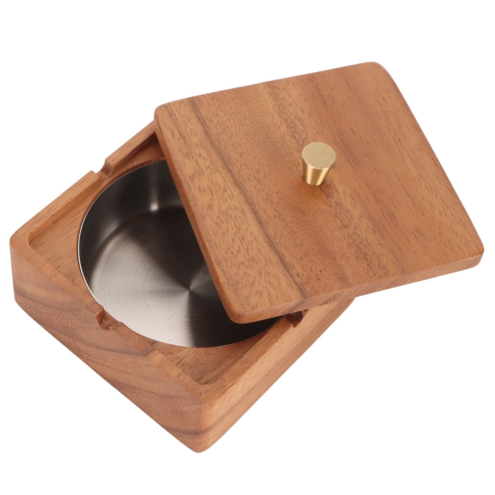 Cigar Ashtray with Lid Walnut Wood Windproof Decorative Desktop Cigarettes Ashtray for Outdoor Patio Indoor Home and Office Silver