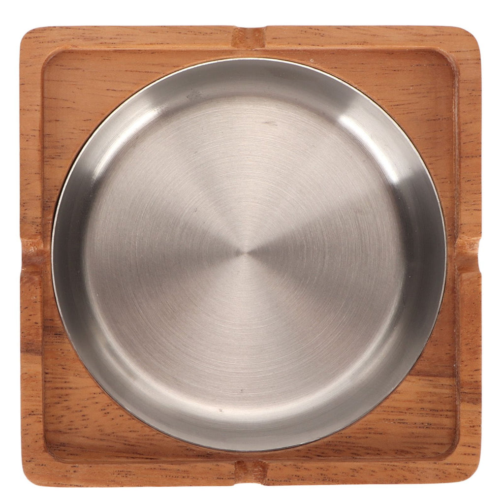 Cigar Ashtray with Lid Walnut Wood Windproof Decorative Desktop Cigarettes Ashtray for Outdoor Patio Indoor Home and Office Silver