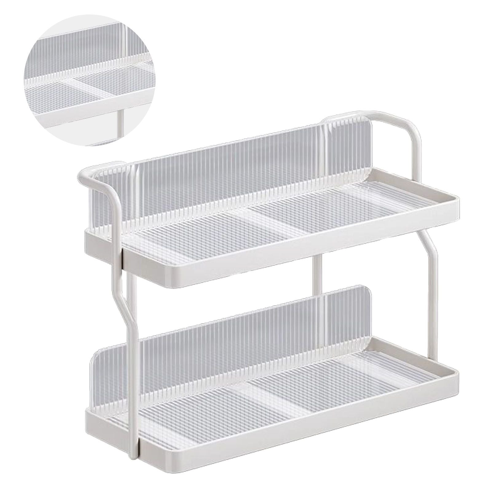 Countertop Shelf Organizer Carbon Steel 2 Tier Multifunctional Kitchen Spice Rack for Bedroom Bathroom Cupboard Under Sink Cream White