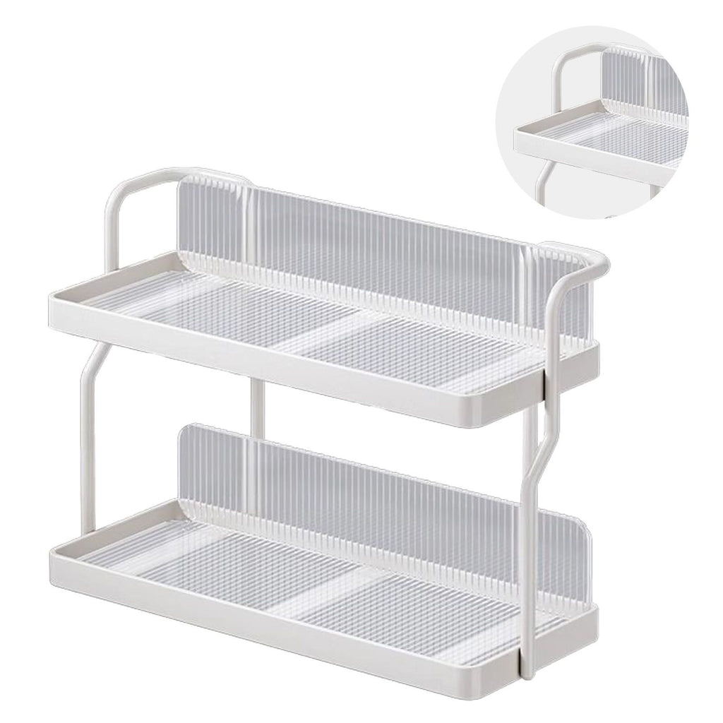 Countertop Shelf Organizer Carbon Steel 2 Tier Multifunctional Kitchen Spice Rack for Bedroom Bathroom Cupboard Under Sink Cream White