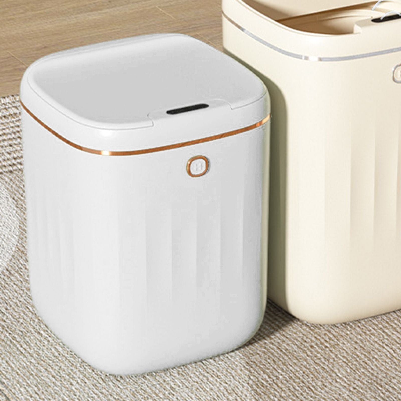 Automatic Trash Can 20L Touchless Sensor Easy Clean PP Waterproof Electric Garbage Bin for Kitchen Bathroom White Golden Battery Free