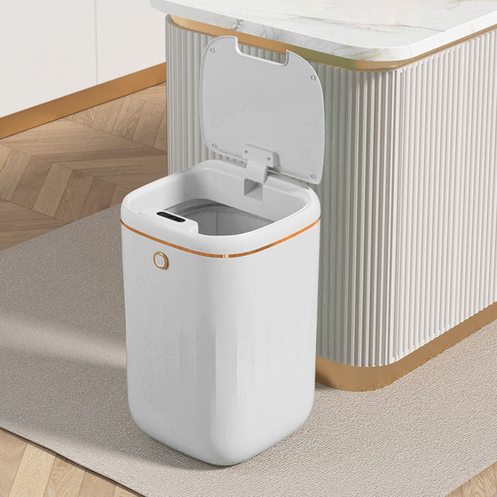 Automatic Trash Can 20L Touchless Sensor Easy Clean PP Waterproof Electric Garbage Bin for Kitchen Bathroom White Golden Battery Powered