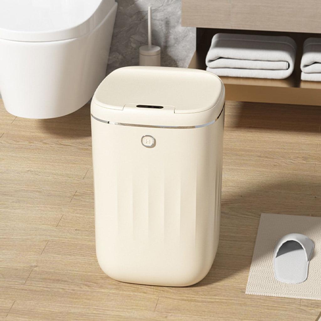 Automatic Trash Can 20L Touchless Sensor Easy Clean PP Waterproof Electric Garbage Bin for Kitchen Bathroom Cream White Battery Powered