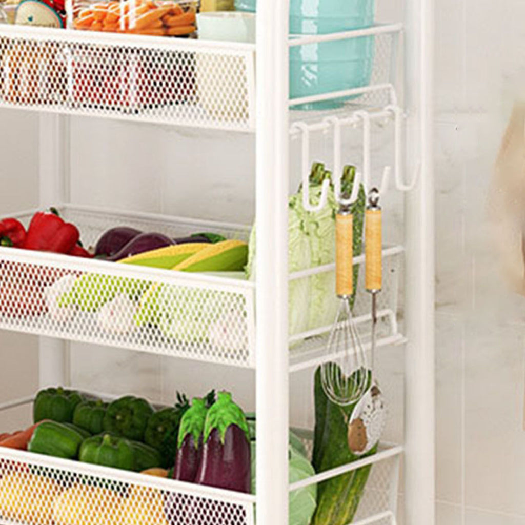 Rolling Storage Cart Layered Storage Shelves Multi Functional Movable Snack Vegetable Baskets Kitchen Shelves White Three Layers