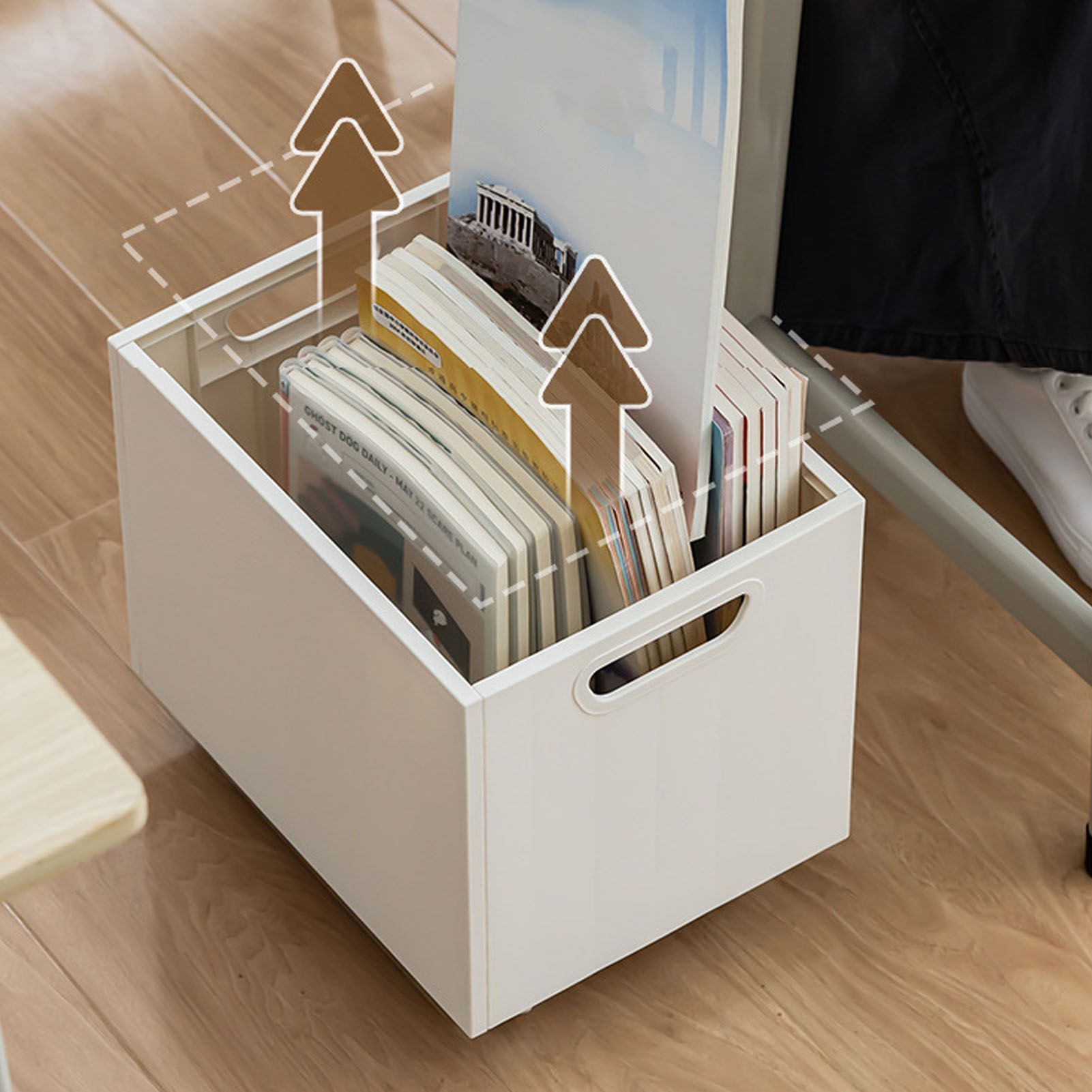 Book Storage Box with Dual Side Handles Stackable 50kg Load Bearing Multifunctional Use File Storage Bins Without Wheel