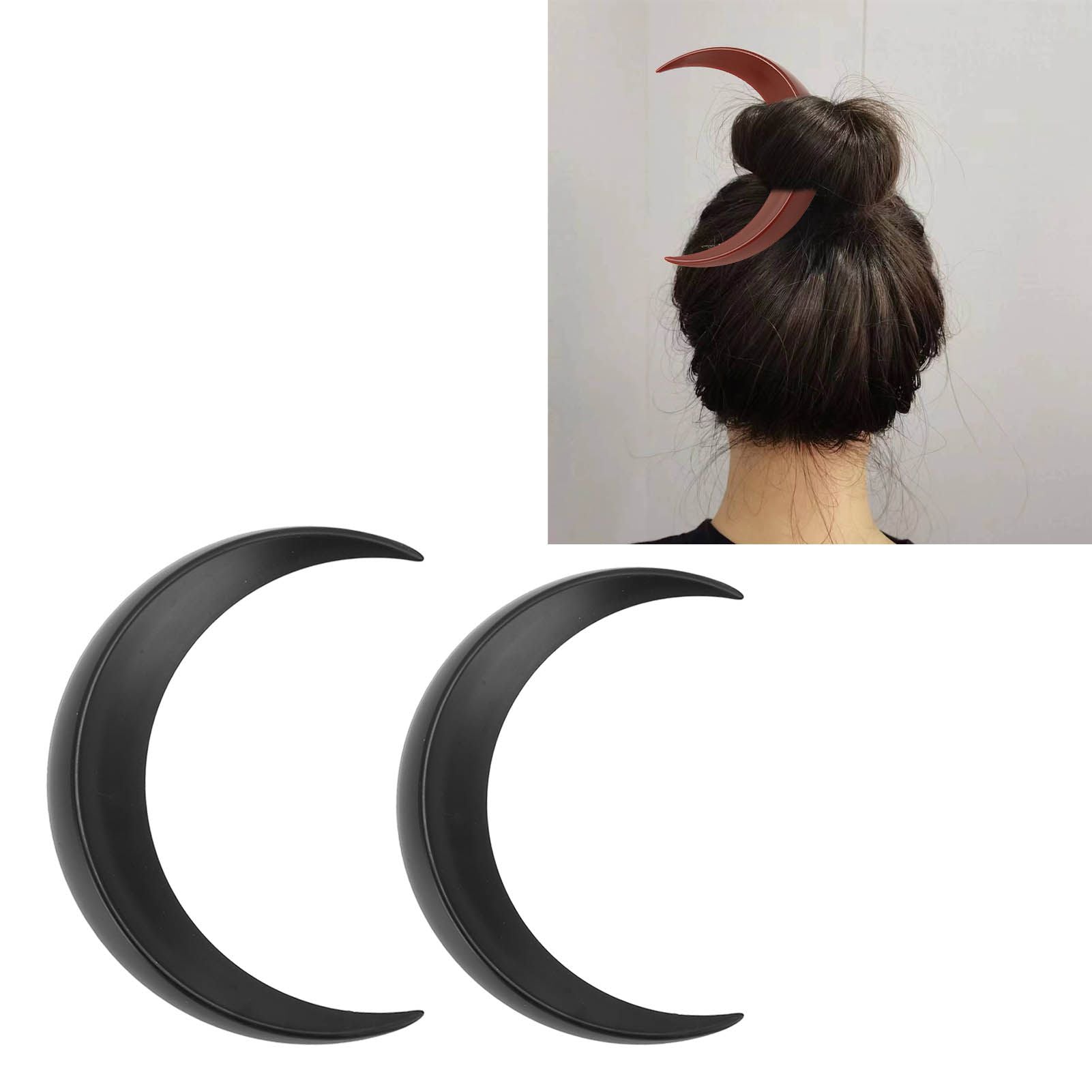 2Pcs Moon Hair Fork ABS Decorative Portable Moon Hairpin Hair Stick for Daily Shopping Cosplays Black