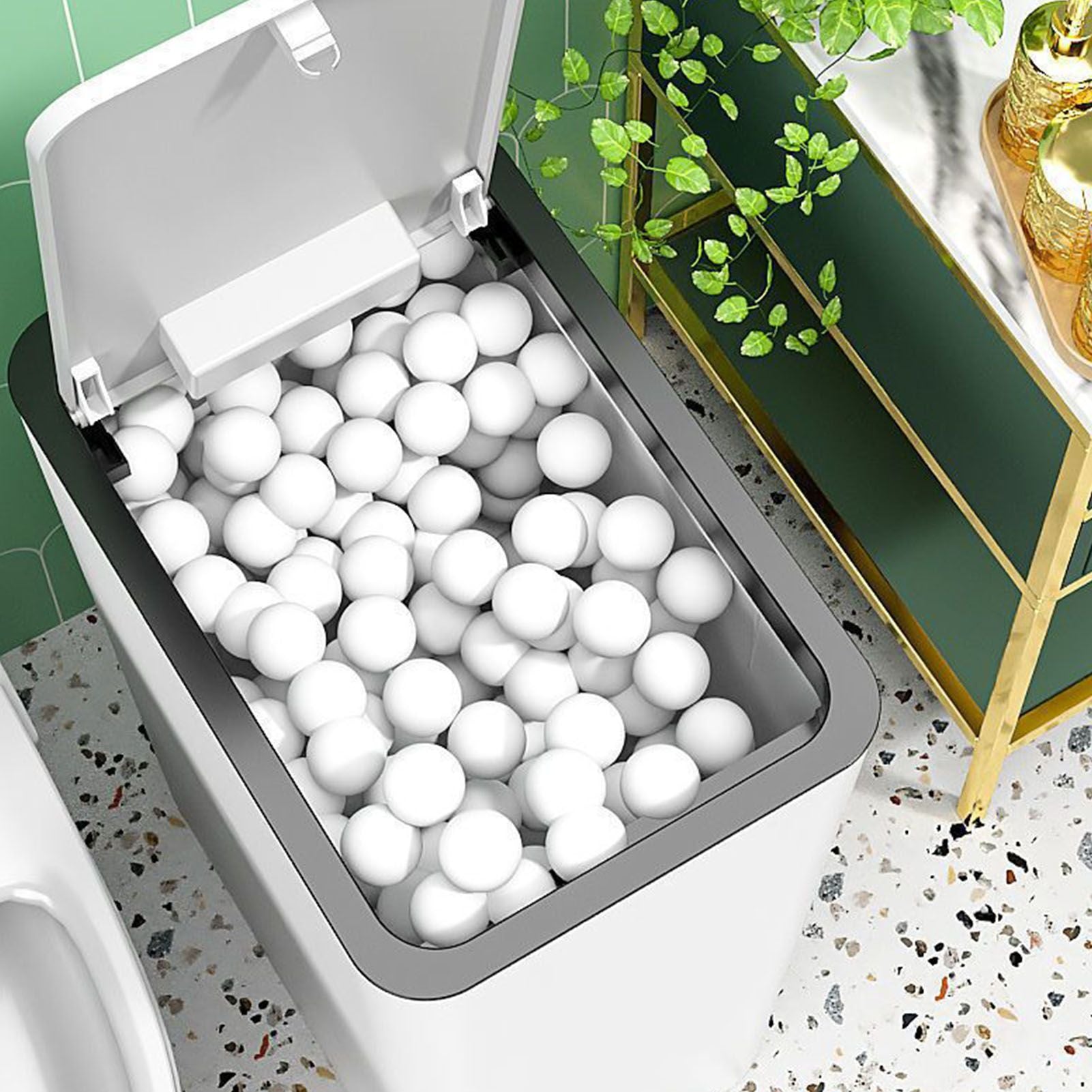 Press Type Trash Can with Cover 15L Capacity Plastic Garbage Bin for Bathroom Toilet Kitchen White