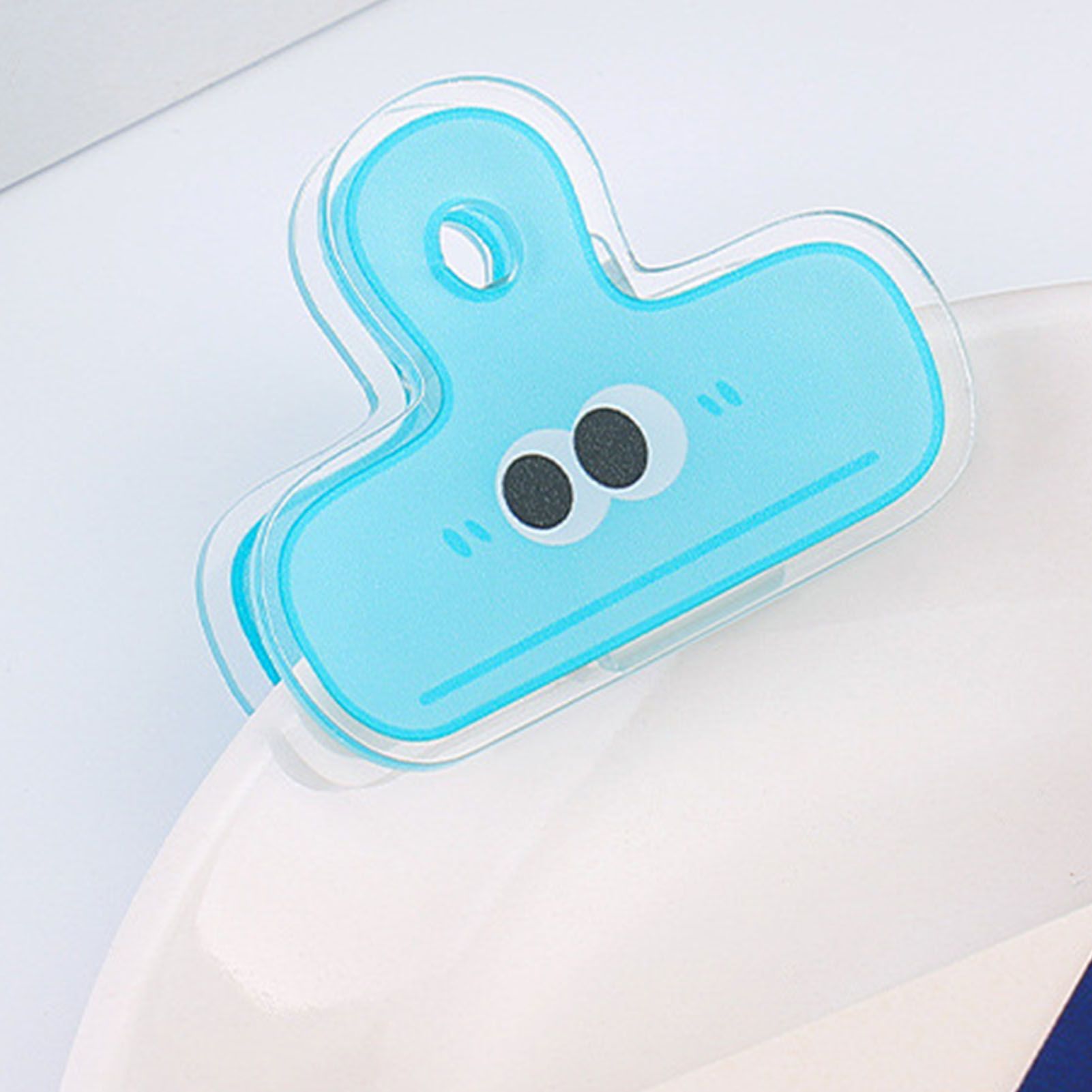 Stationery Clip Plastic Cute Cartoon Double Sided Multifunctional Long Tail Document Clamps For Office Supplies Binder Paper Blue Expression