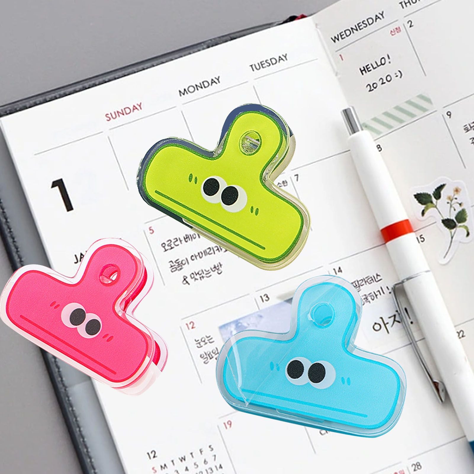 Stationery Clip Plastic Cute Cartoon Double Sided Multifunctional Long Tail Document Clamps For Office Supplies Binder Paper Blue Expression