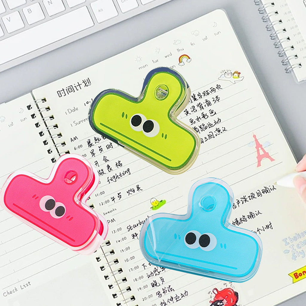 Stationery Clip Plastic Cute Cartoon Double Sided Multifunctional Long Tail Document Clamps For Office Supplies Binder Paper Blue Expression