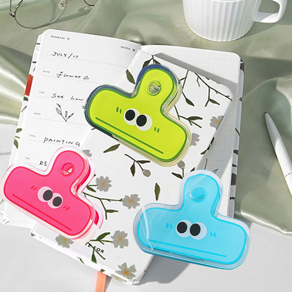 Stationery Clip Plastic Cute Cartoon Double Sided Multifunctional Long Tail Document Clamps For Office Supplies Binder Paper Blue Expression