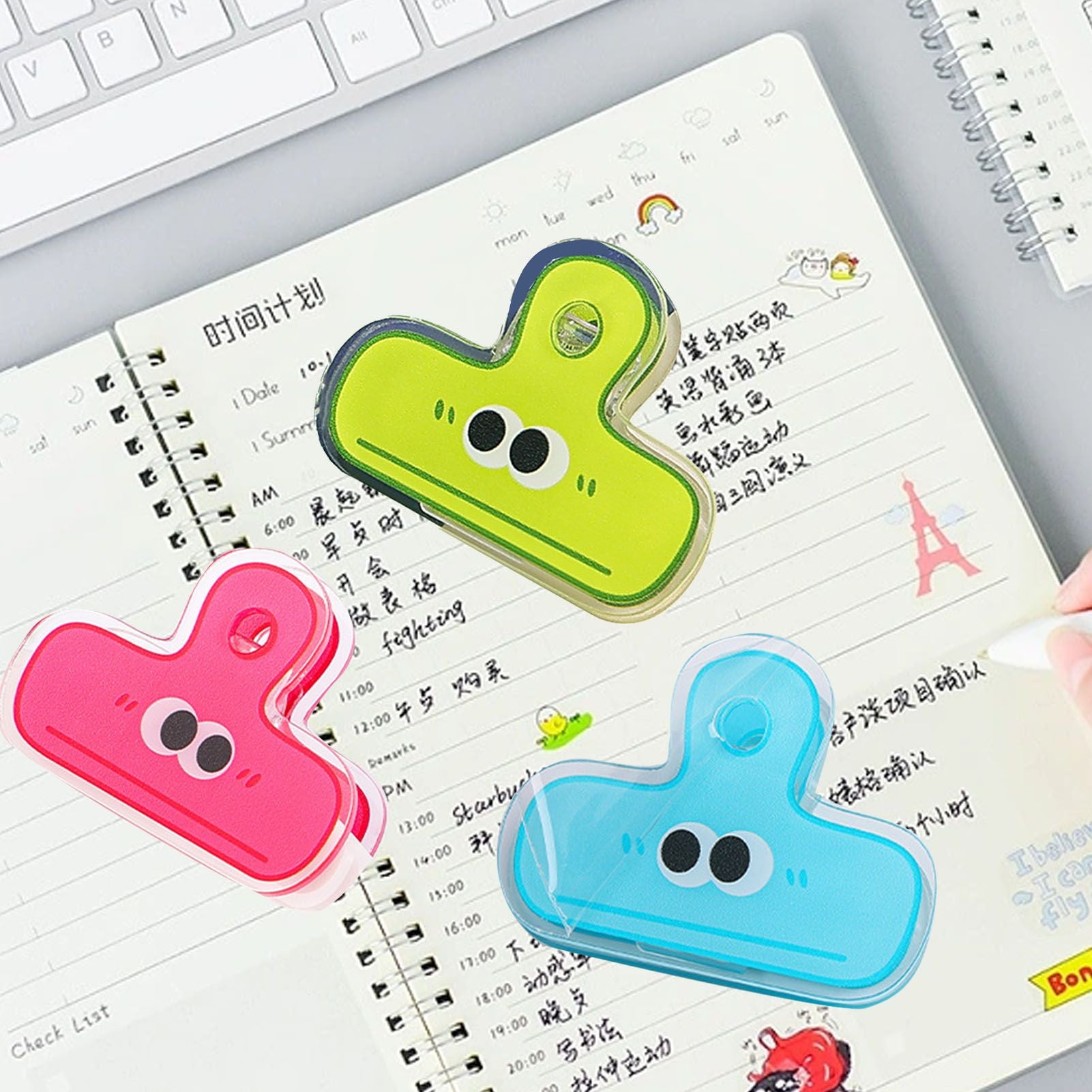 Stationery Clip Plastic Cute Cartoon Double Sided Multifunctional Long Tail Document Clamps For Office Supplies Binder Paper Red Expression