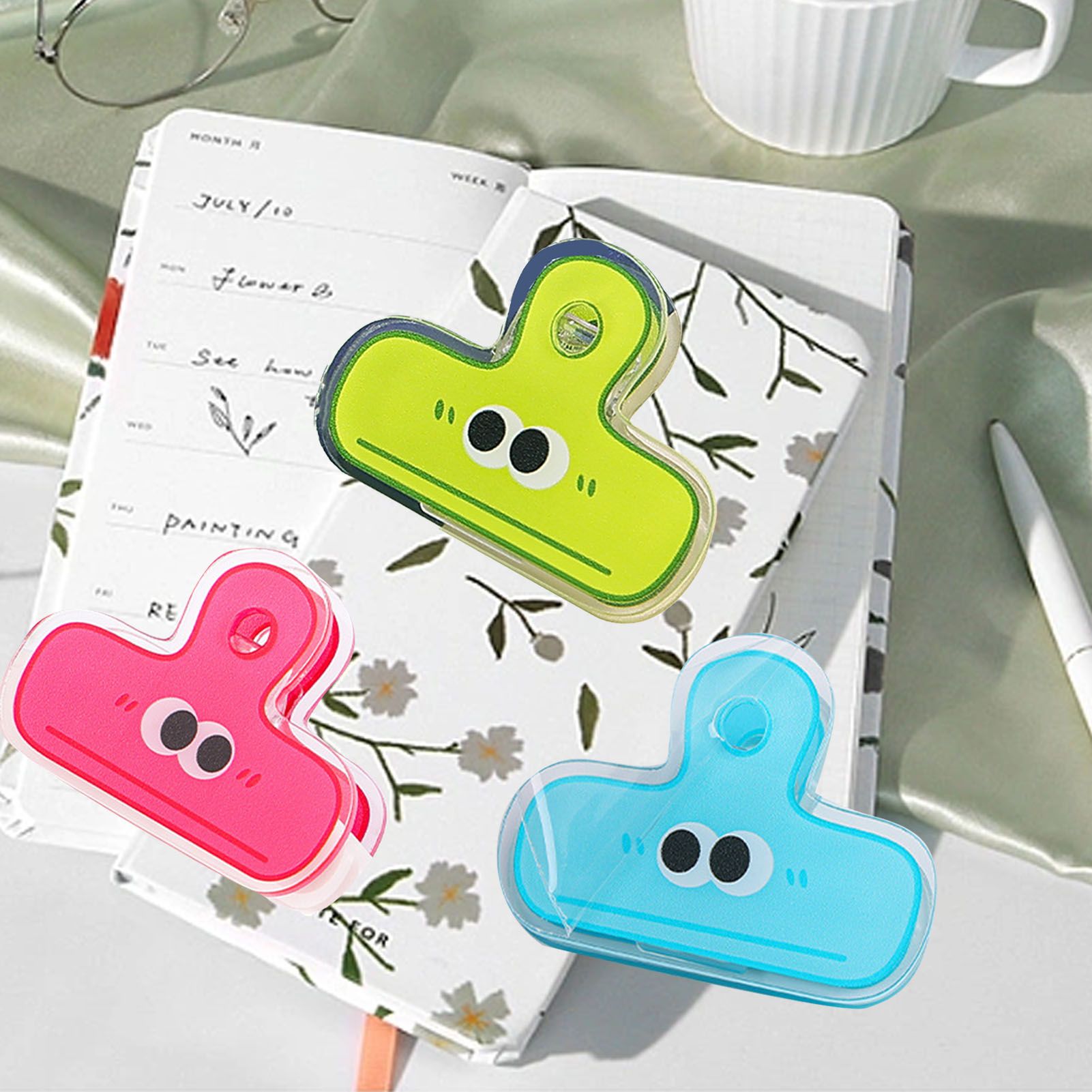 Stationery Clip Plastic Cute Cartoon Double Sided Multifunctional Long Tail Document Clamps For Office Supplies Binder Paper Red Expression