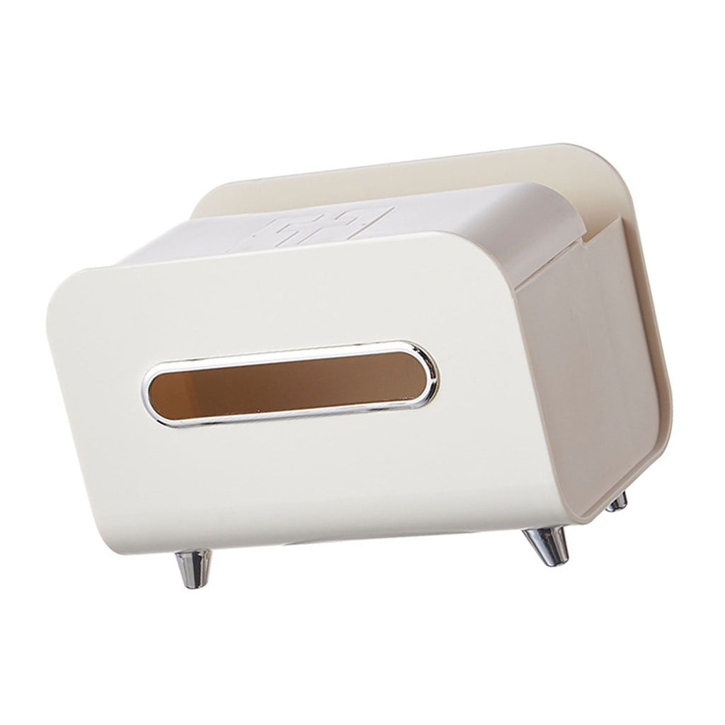 Desktop Tissue Box Multifunction Tissue Storage Dispenser with Phone Holder Remote Control Organizer Cream White