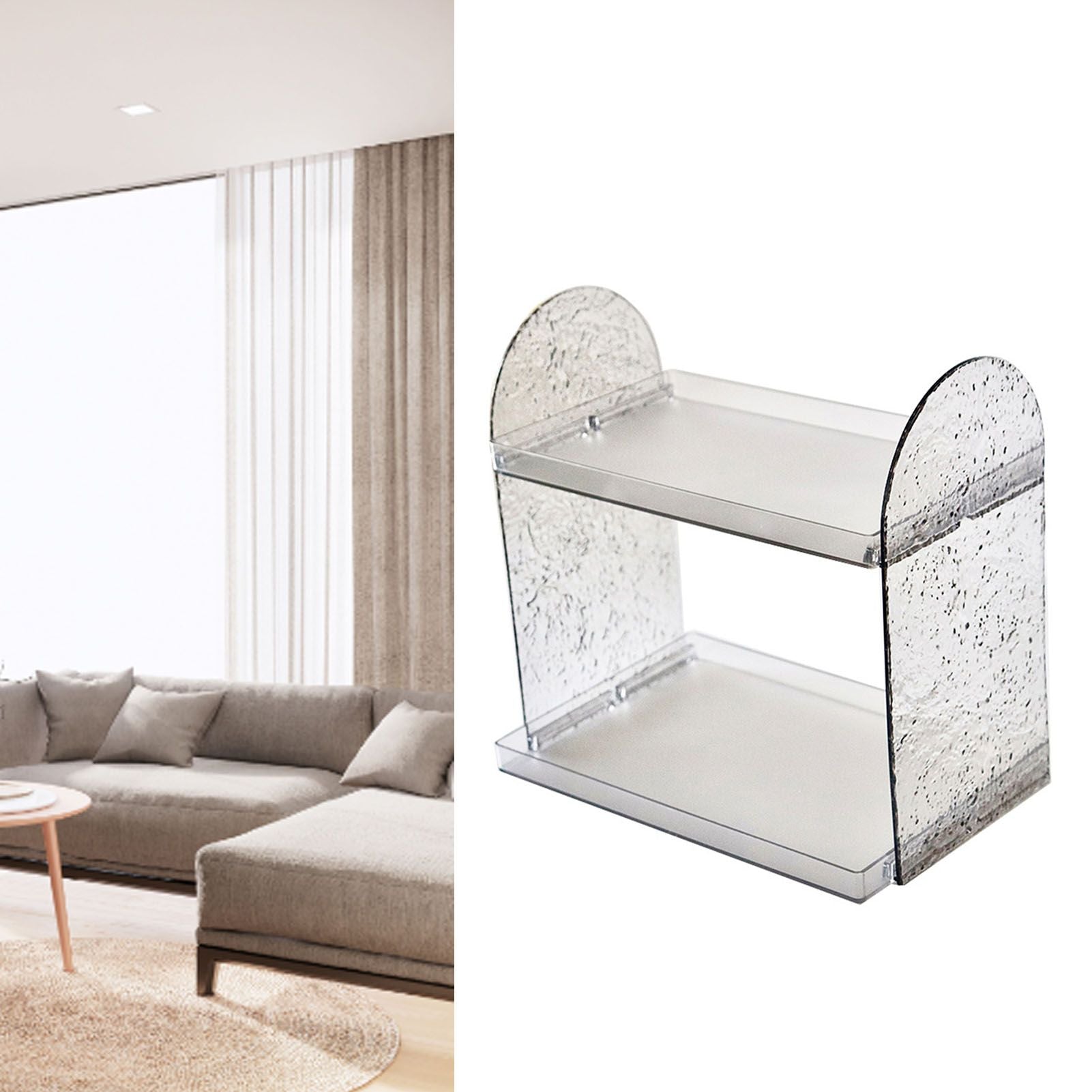2 Tier Desk Organizer Double Layer Storage Rack Transparent Desktop Stand Holder for Stationery Cosmetic Transparent Grey