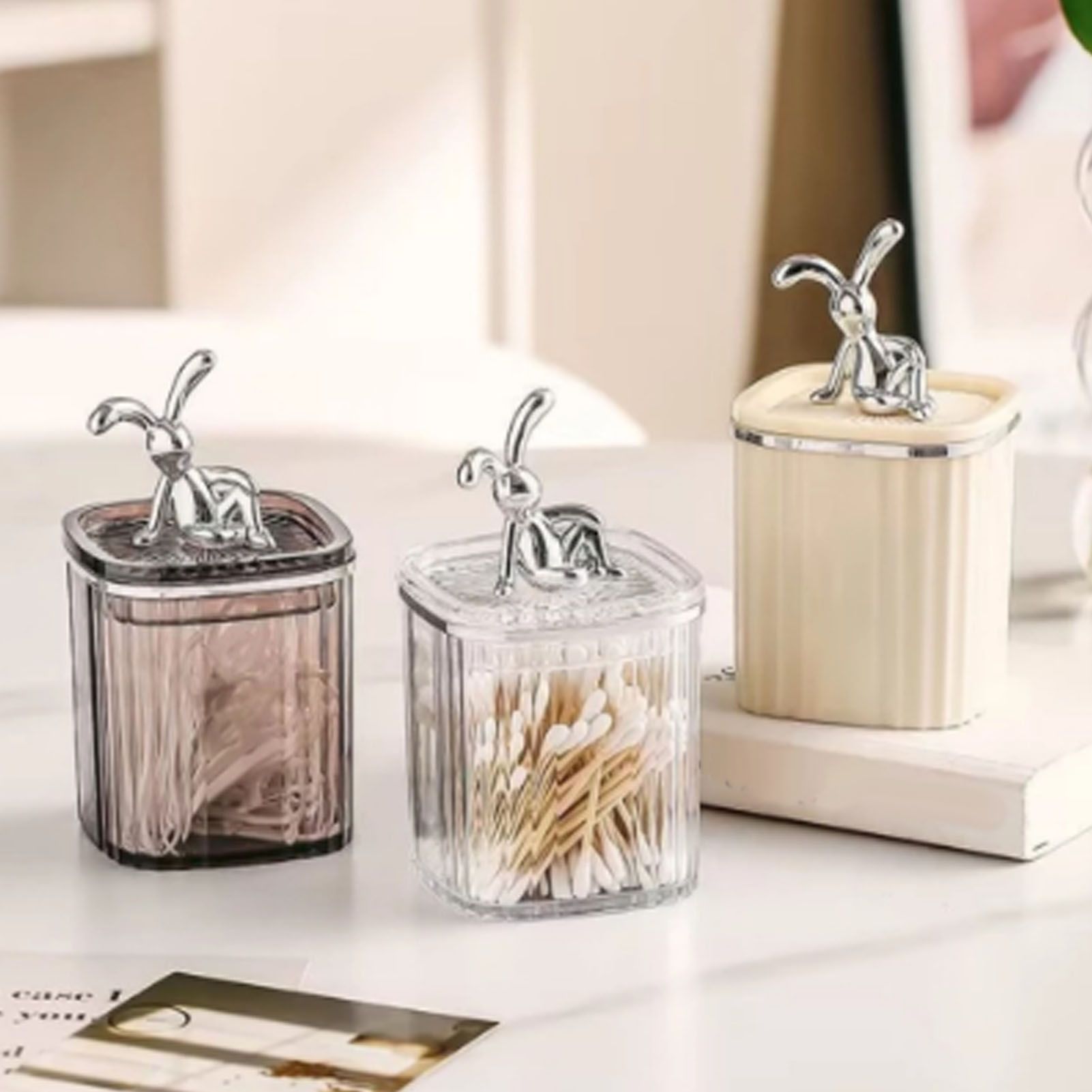 Toothpick Holder Large Capacity Fashion Look Toothpick Container Storage Box Jar for Home Restaurant Smoky Gray
