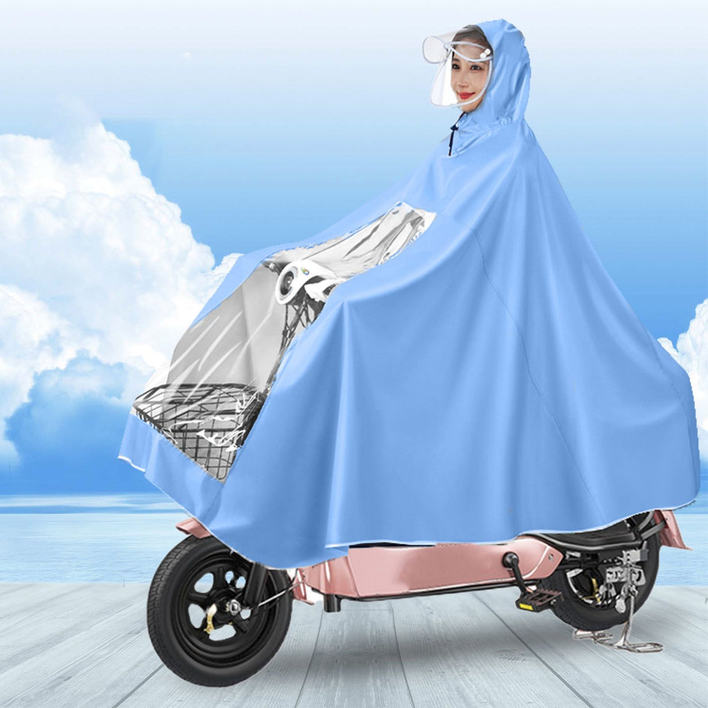 Electric Motorcycle Rain Cape Extended Full Body with Helmet Rainstorm Proof for Mobility Scooter Bicycle Cycling Sky Blue XXXXL