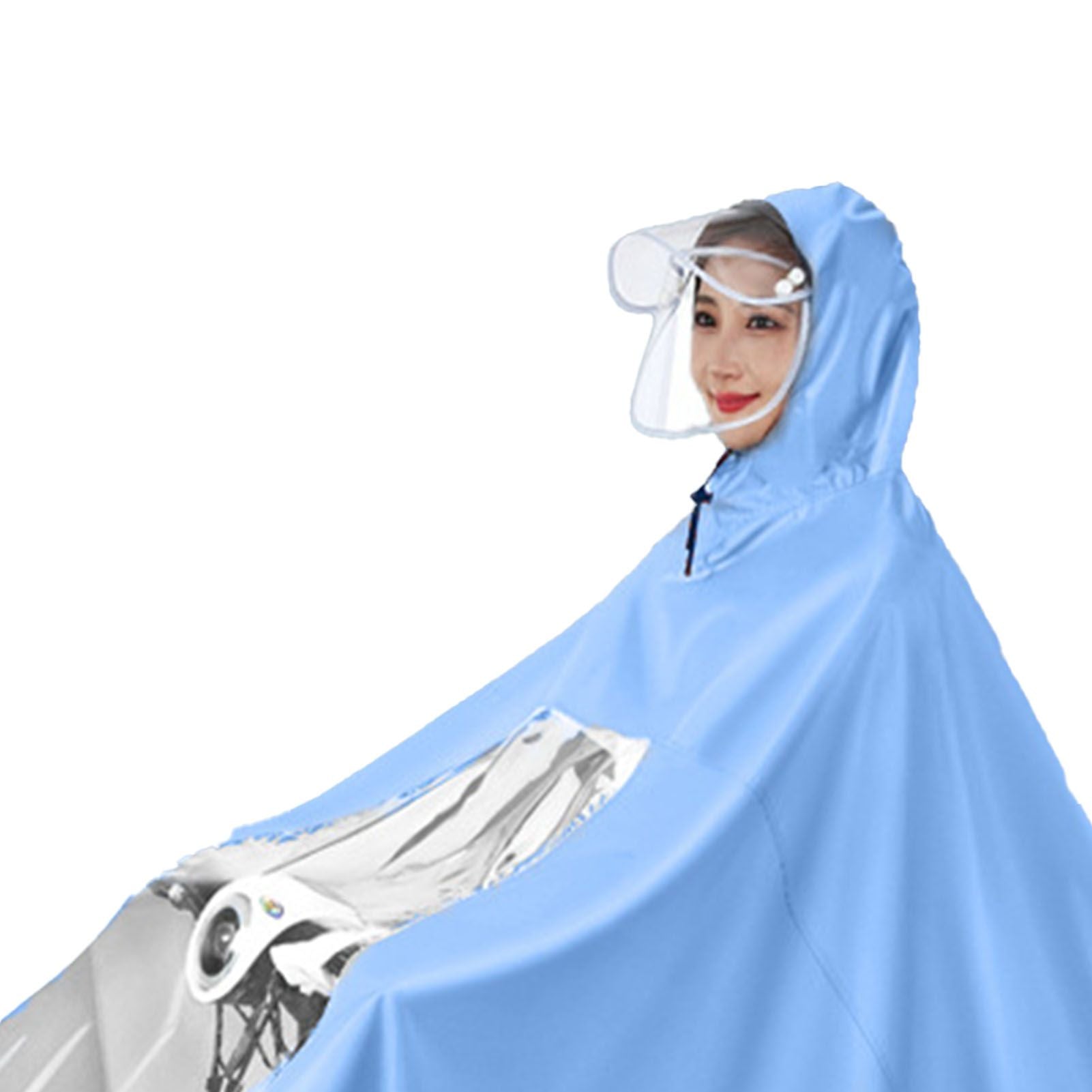 Electric Motorcycle Rain Cape Extended Full Body with Helmet Rainstorm Proof for Mobility Scooter Bicycle Cycling Sky Blue XXXXL