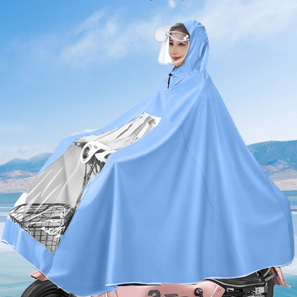Electric Motorcycle Rain Cape Extended Full Body with Helmet Rainstorm Proof for Mobility Scooter Bicycle Cycling Sky Blue XXXL