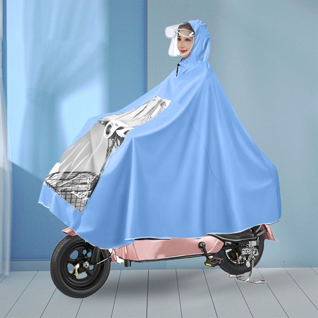 Electric Motorcycle Rain Cape Extended Full Body with Helmet Rainstorm Proof for Mobility Scooter Bicycle Cycling Sky Blue XXXL