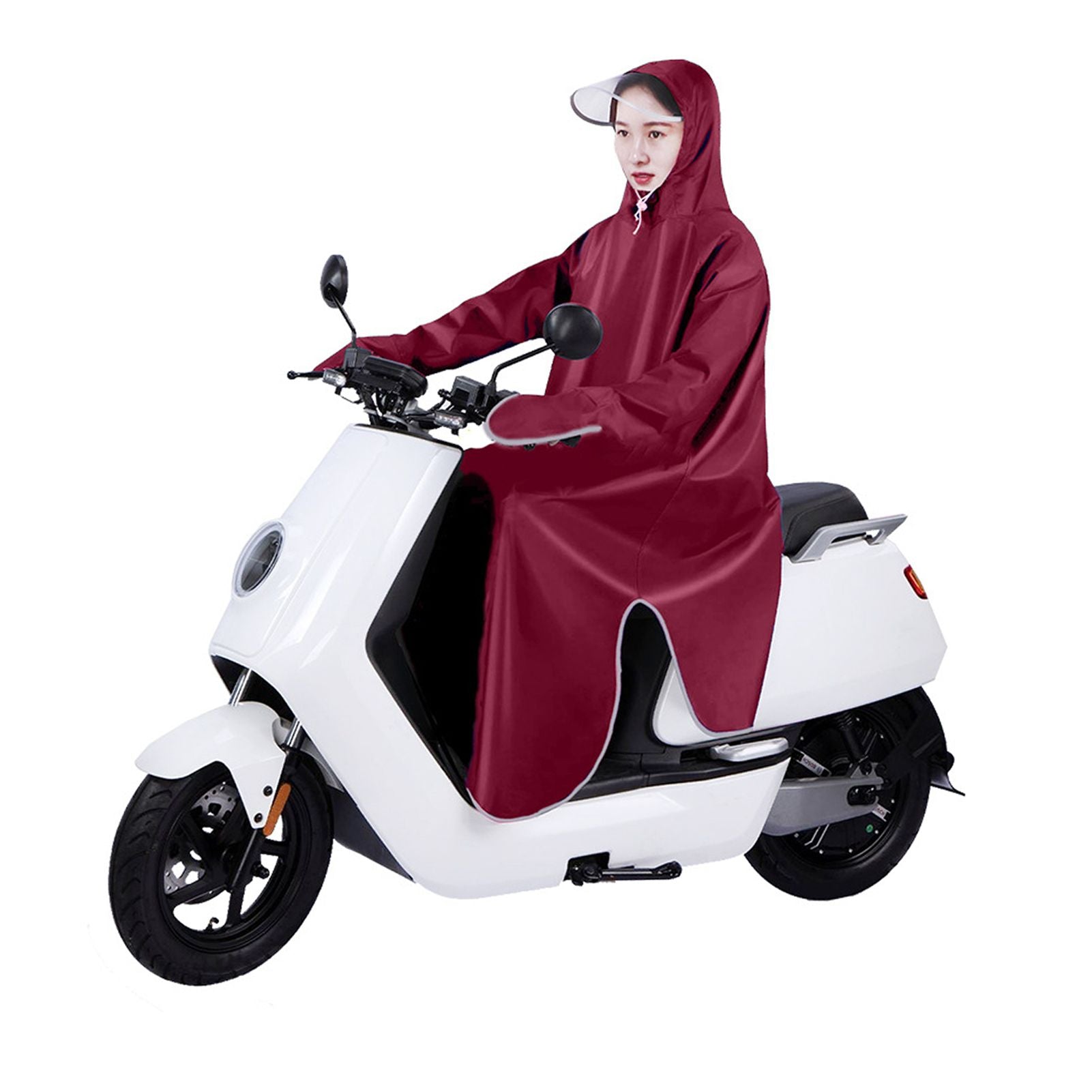 Electric Bike Raincoat Enlarged Protection Oxford Cloth Adults Sleeve Rain Poncho for Cycling Wine Red 5XL