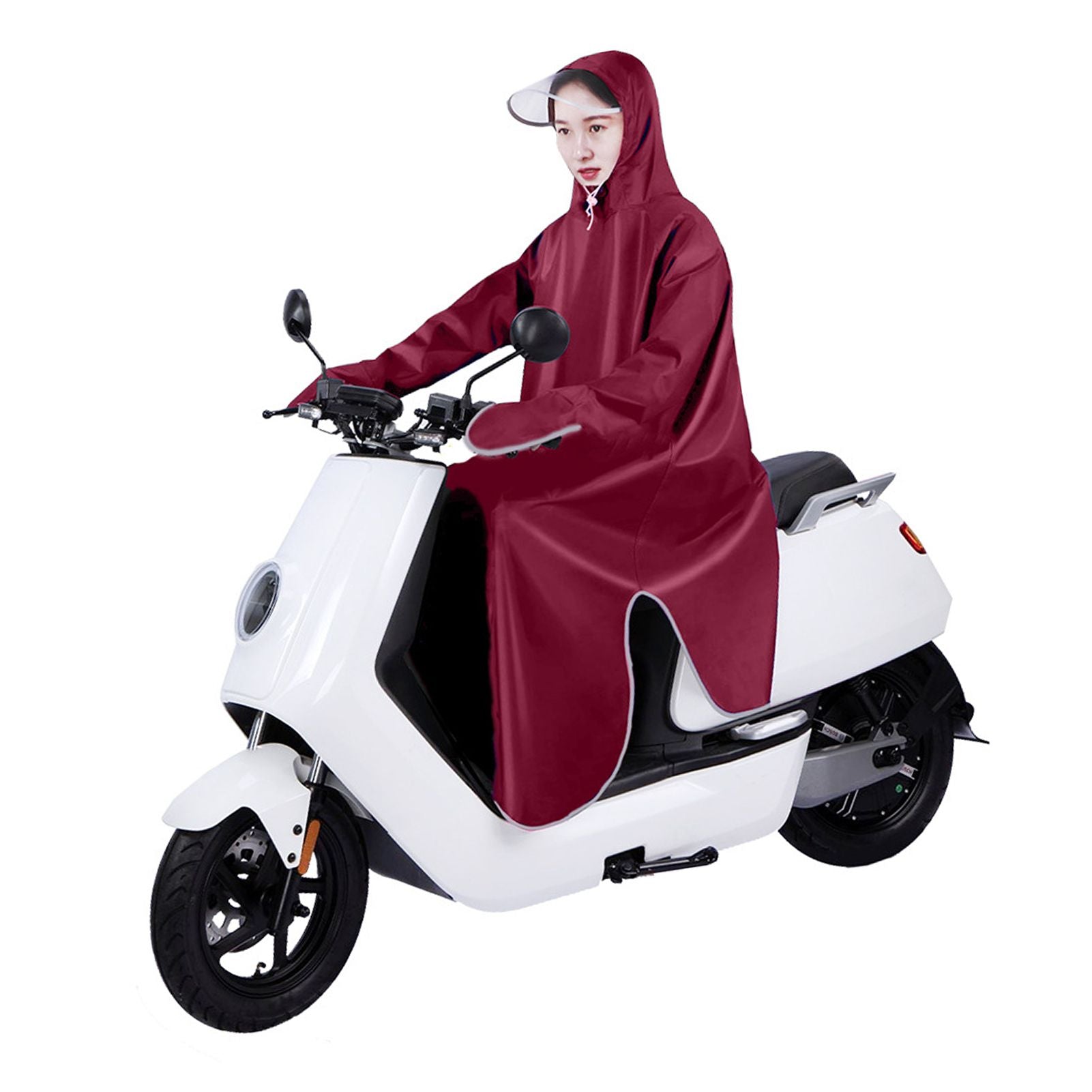Electric Bike Raincoat Enlarged Protection Oxford Cloth Adults Sleeve Rain Poncho for Cycling Wine Red 5XL