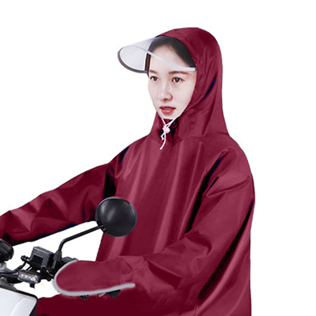 Electric Bike Raincoat Enlarged Protection Oxford Cloth Adults Sleeve Rain Poncho for Cycling Wine Red 5XL