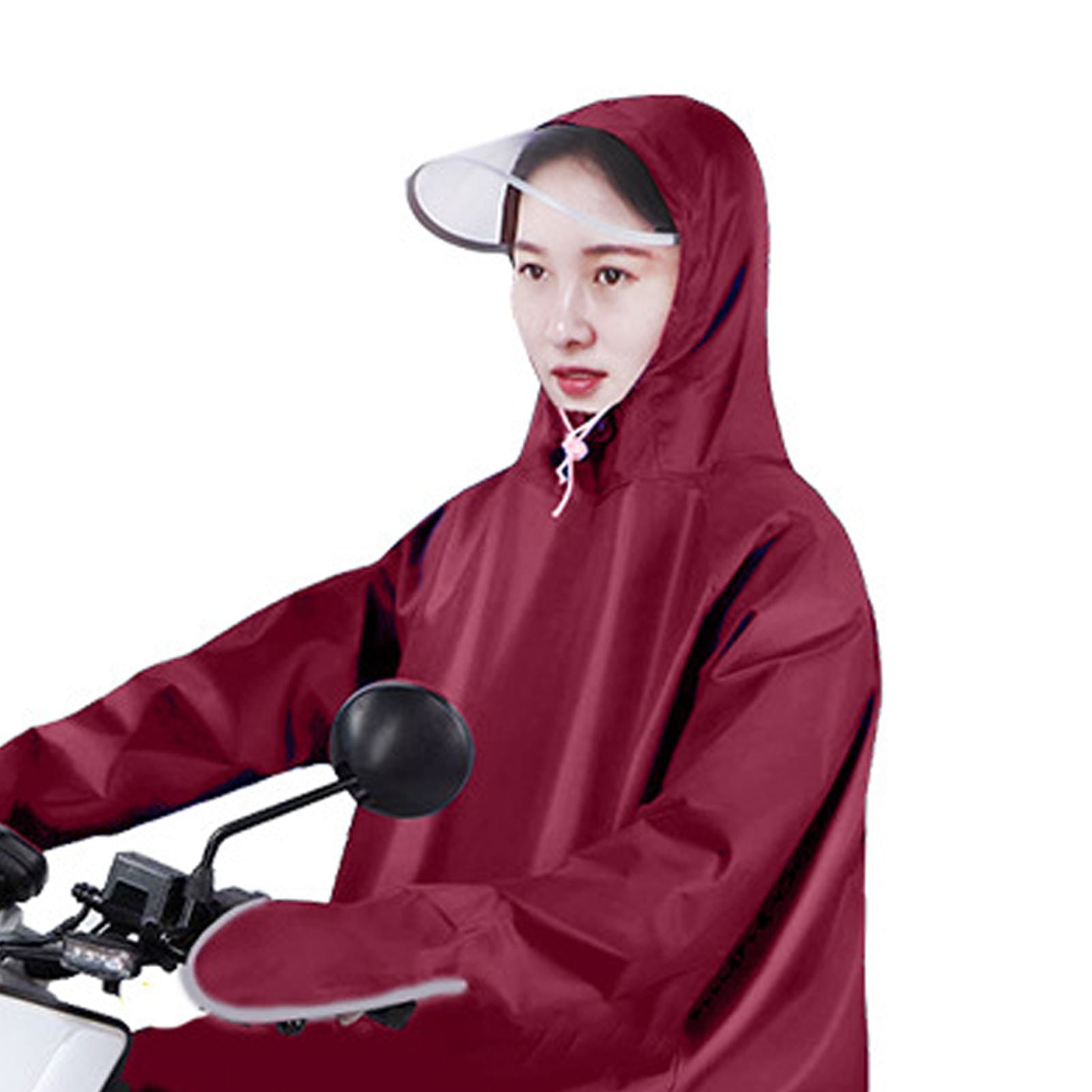 Electric Bike Raincoat Enlarged Protection Oxford Cloth Adults Sleeve Rain Poncho for Cycling Wine Red 5XL