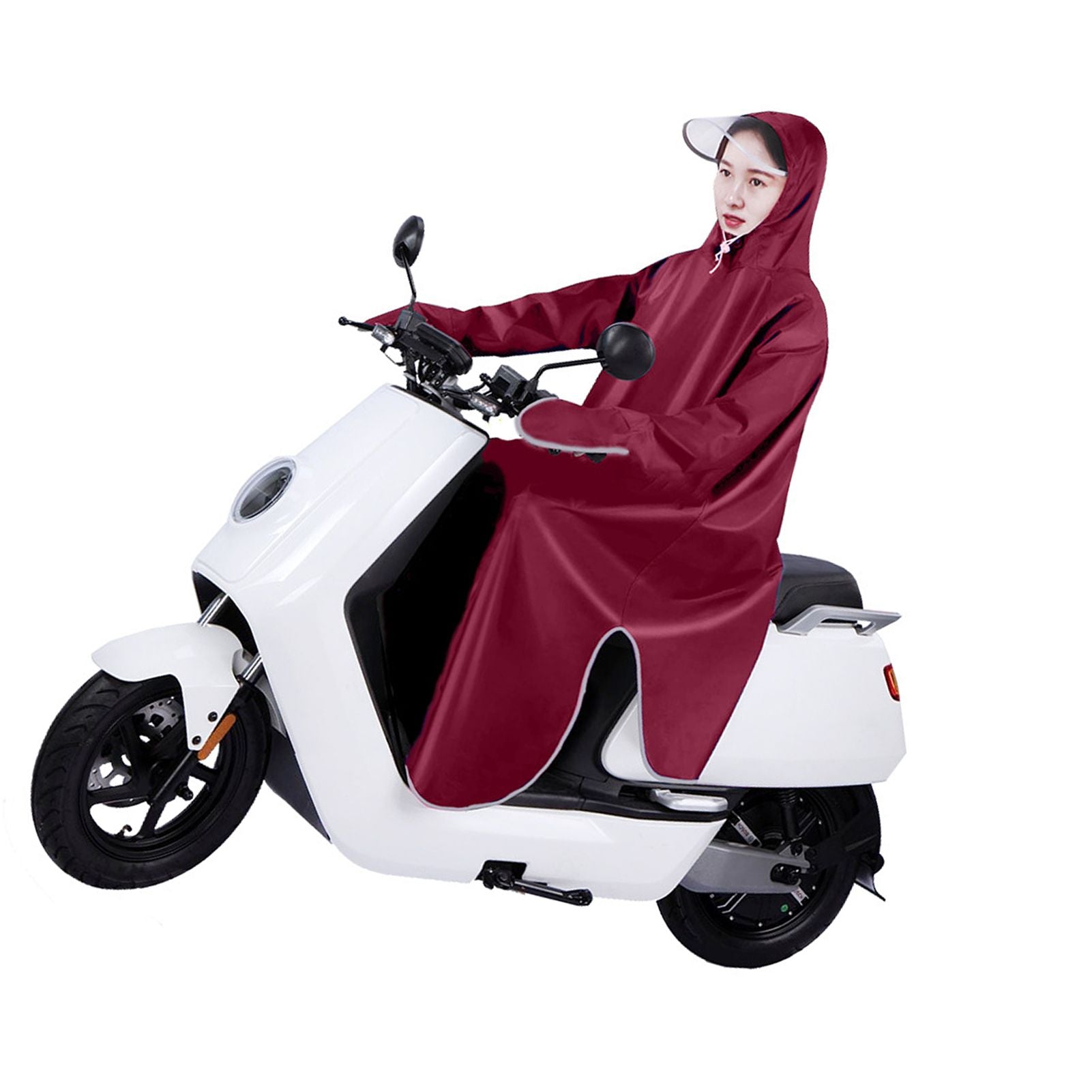 Electric Bike Raincoat Enlarged Protection Oxford Cloth Adults Sleeve Rain Poncho for Cycling Wine Red 5XL