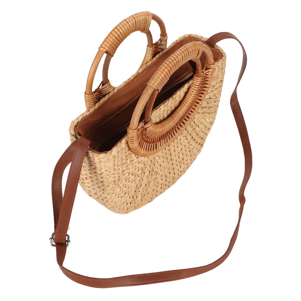 Women Rattan Bag Retro Fashion Small Semicircle Handwoven Straw Shoulder Bag Clutch Bag for Beach Travel