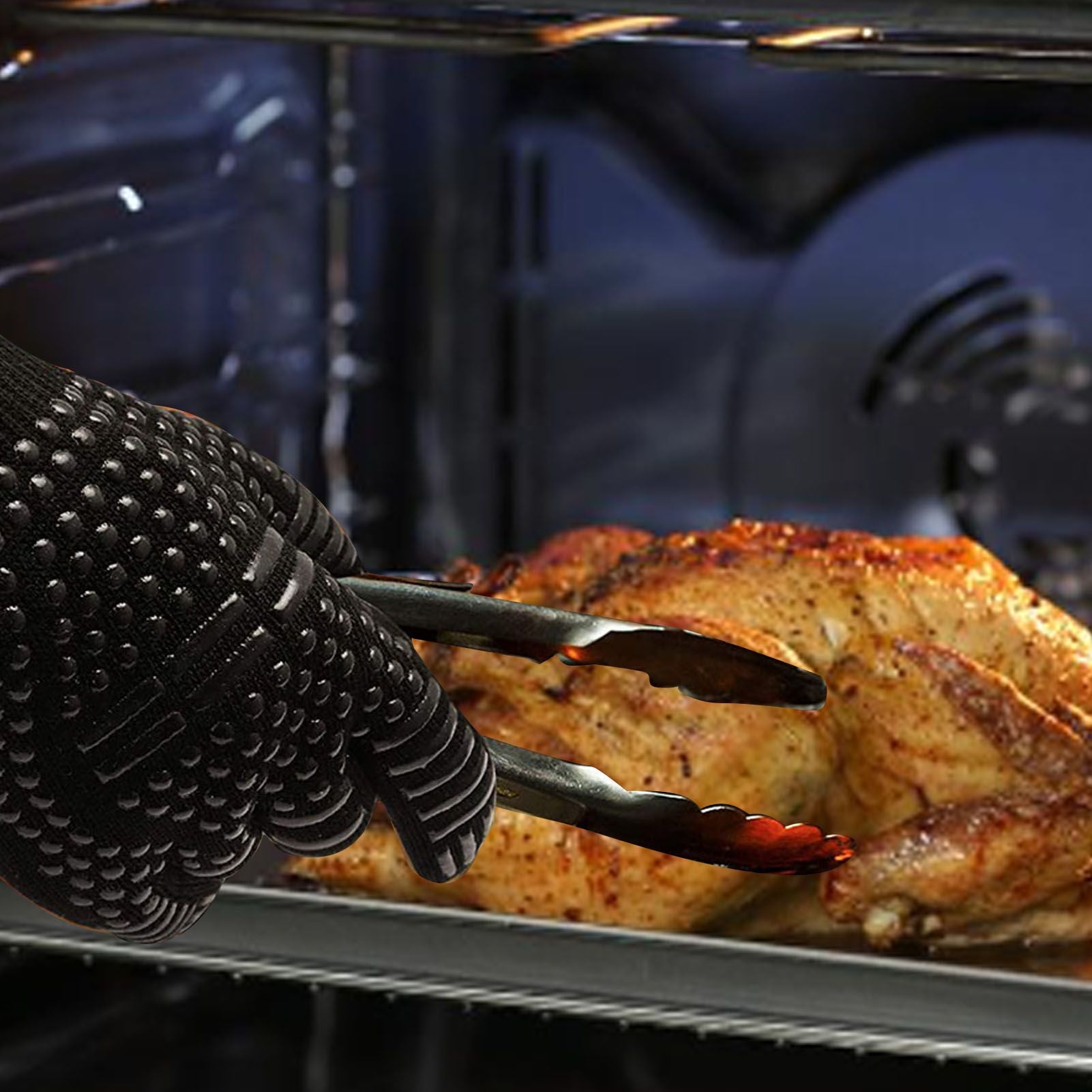 Heat Resistant Cooking Gloves Non Slip Reversible Use Polyester Cotton Lining Oven Glove for Grilling Barbecue Cooking