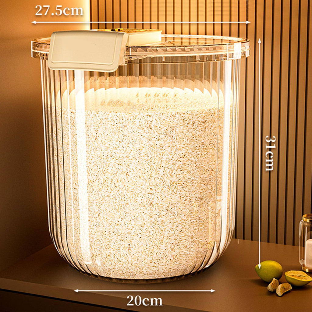 Rice Container Clear Rice Storage Bin Airtight Rice Bucket for Dry Food Grain Flour Soybean Kitchen Pantry Countertop 11kg 27.5x31x20cm / 10.8x12.2x7.9in
