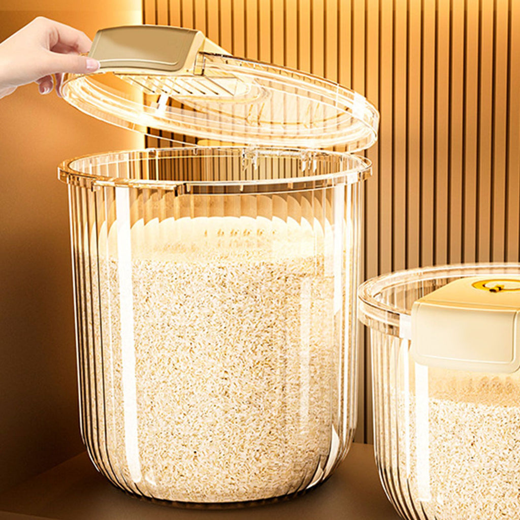 Rice Container Clear Rice Storage Bin Airtight Rice Bucket for Dry Food Grain Flour Soybean Kitchen Pantry Countertop 11kg 27.5x31x20cm / 10.8x12.2x7.9in