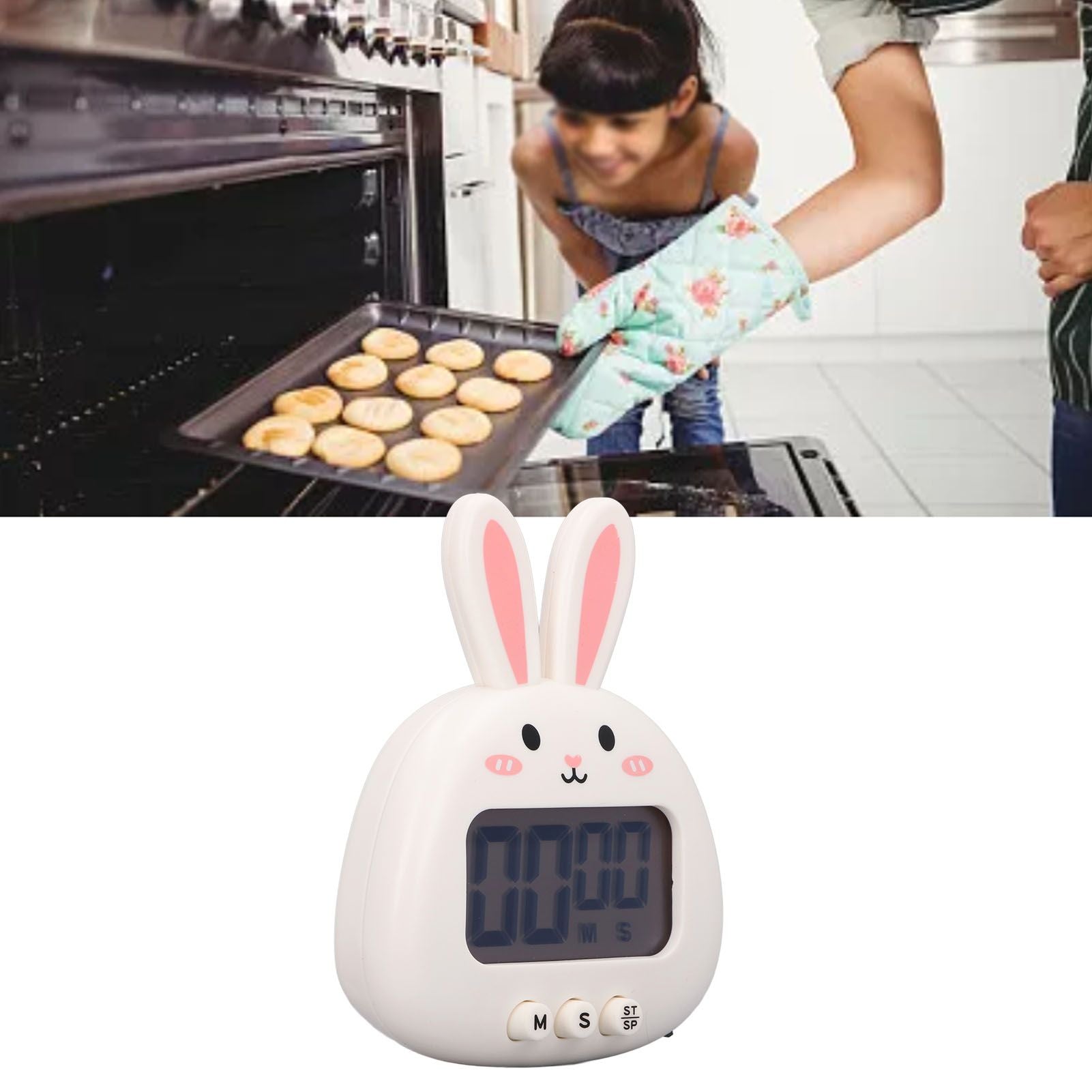 Cartoon Digital Timer ABS Portable Lightweight Simple To Use Cute Cartoon Timer for Kitchen Cooking White Rabbit