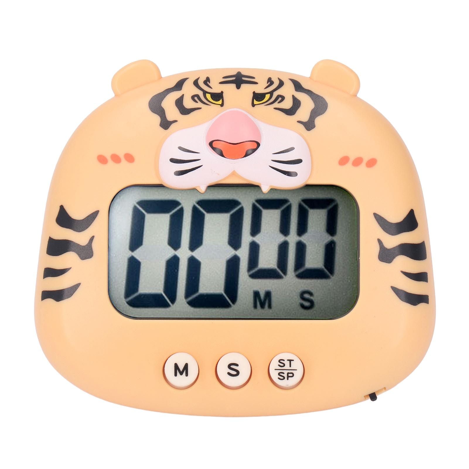 Digital Kitchen Timer Countup Countdown Cartoon Animal Sound Flash Alert Easy Operation with Stand for Cooking Teaching Yellow Tiger
