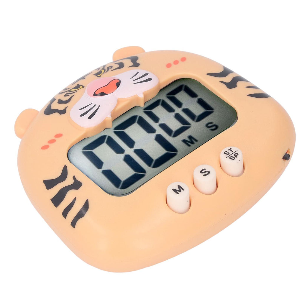 Digital Kitchen Timer Countup Countdown Cartoon Animal Sound Flash Alert Easy Operation with Stand for Cooking Teaching Yellow Tiger