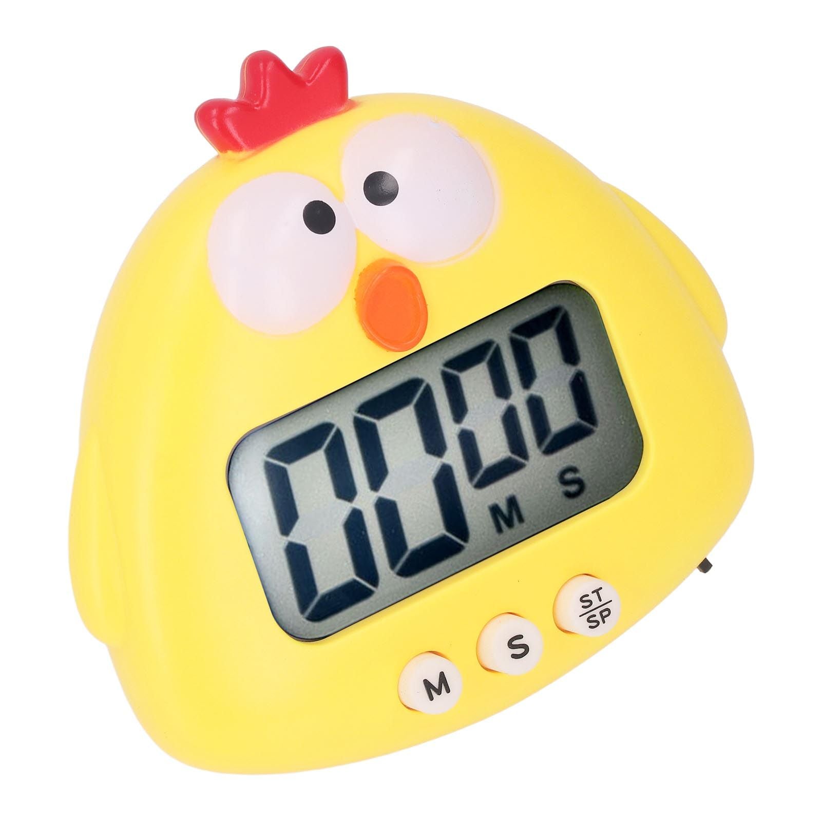 Digital Kitchen Timer Countup Countdown Cartoon Animal Sound Flash Alert Easy Operation with Stand for Cooking Teaching Yellow Chick