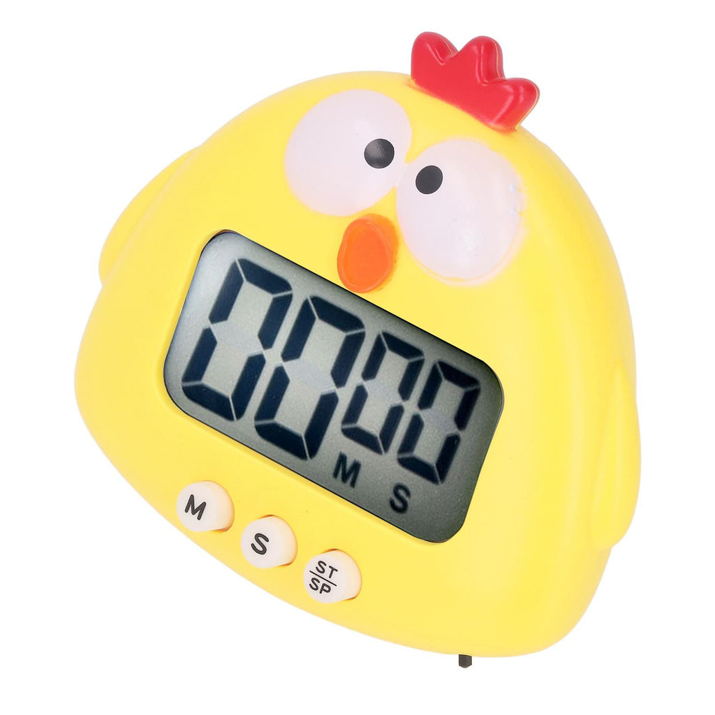 Digital Kitchen Timer Countup Countdown Cartoon Animal Sound Flash Alert Easy Operation with Stand for Cooking Teaching Yellow Chick