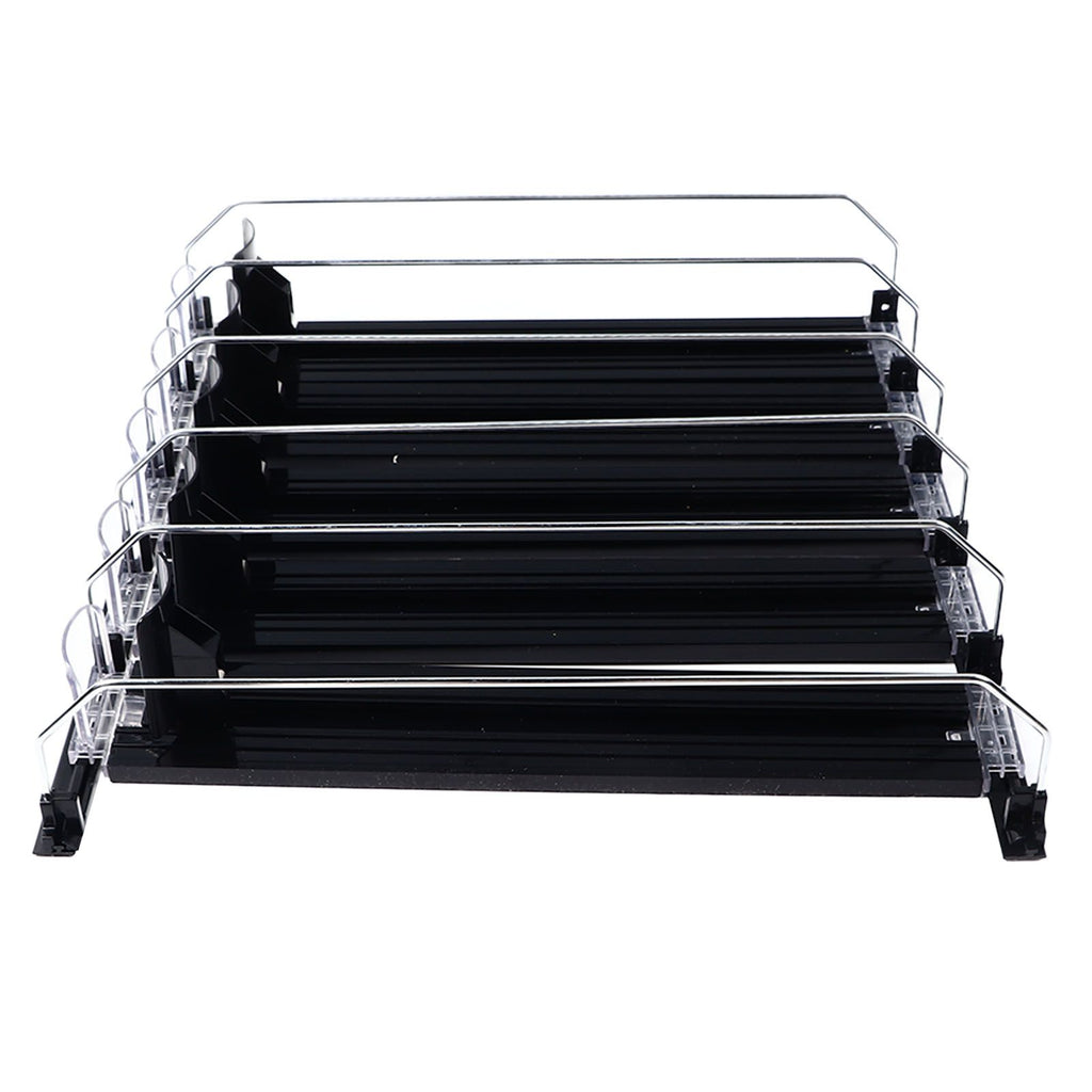 Drink Organizer for Fridge Spring Loaded Adjustable Push Rod Slide Rail Soda Can Dispenser for Beer Beverages 38cm Black