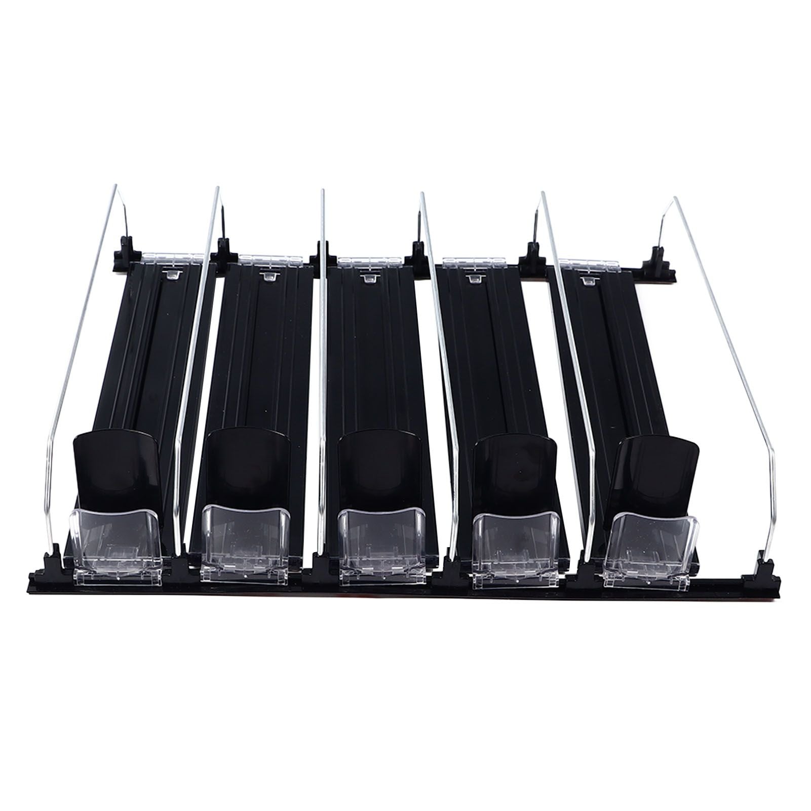 Drink Organizer for Fridge Spring Loaded Adjustable Push Rod Slide Rail Soda Can Dispenser for Beer Beverages 38cm Black