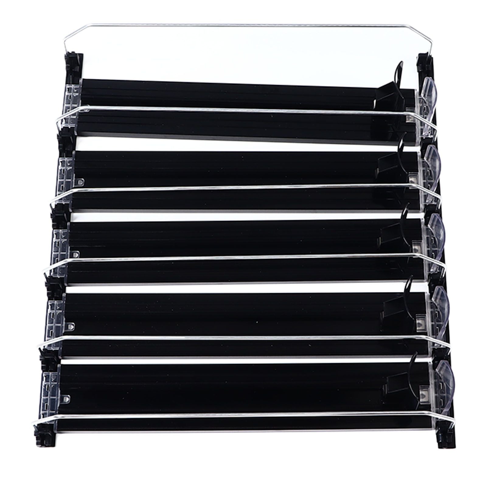 Drink Organizer for Fridge Spring Loaded Adjustable Push Rod Slide Rail Soda Can Dispenser for Beer Beverages 38cm Black