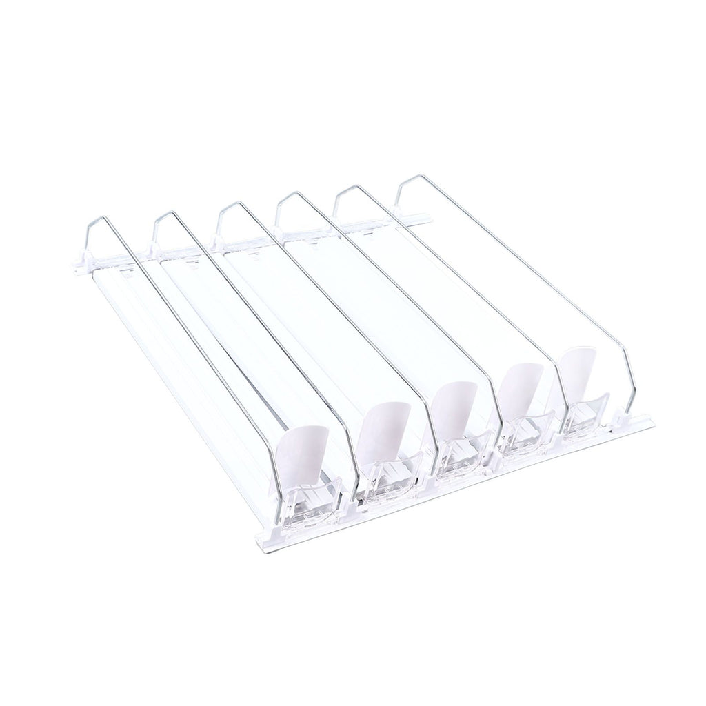 Drink Organizer for Fridge Spring Loaded Adjustable Push Rod Slide Rail Soda Can Dispenser for Beer Beverages 38cm White