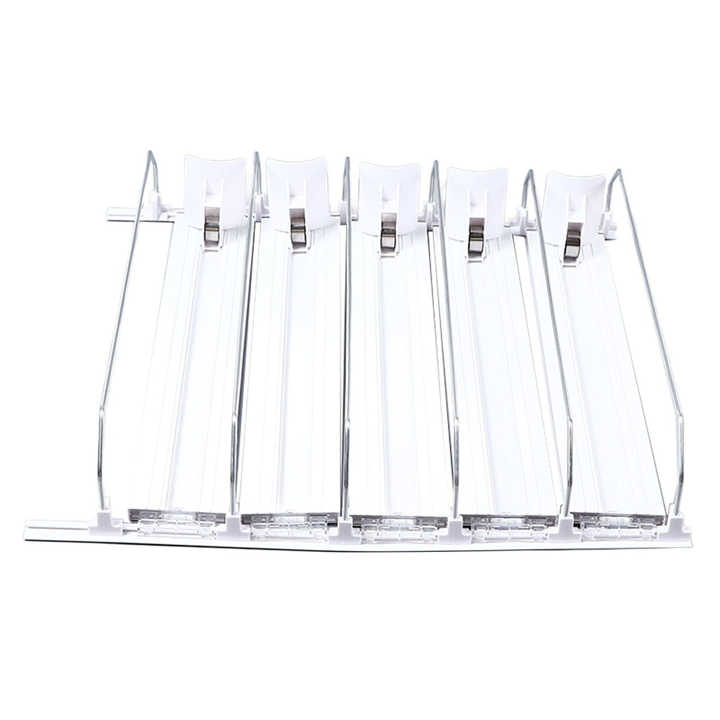 Drink Organizer for Fridge Spring Loaded Adjustable Push Rod Slide Rail Soda Can Dispenser for Beer Beverages 38cm White