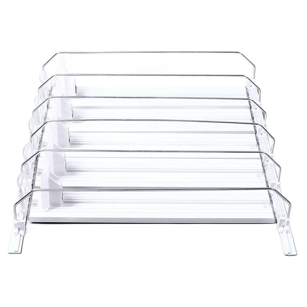 Drink Organizer for Fridge Spring Loaded Adjustable Push Rod Slide Rail Soda Can Dispenser for Beer Beverages 38cm White