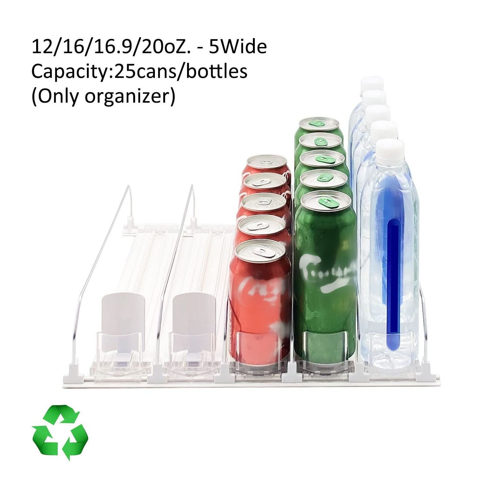 Drink Organizer for Fridge Spring Loaded Adjustable Push Rod Slide Rail Soda Can Dispenser for Beer Beverages 38cm White