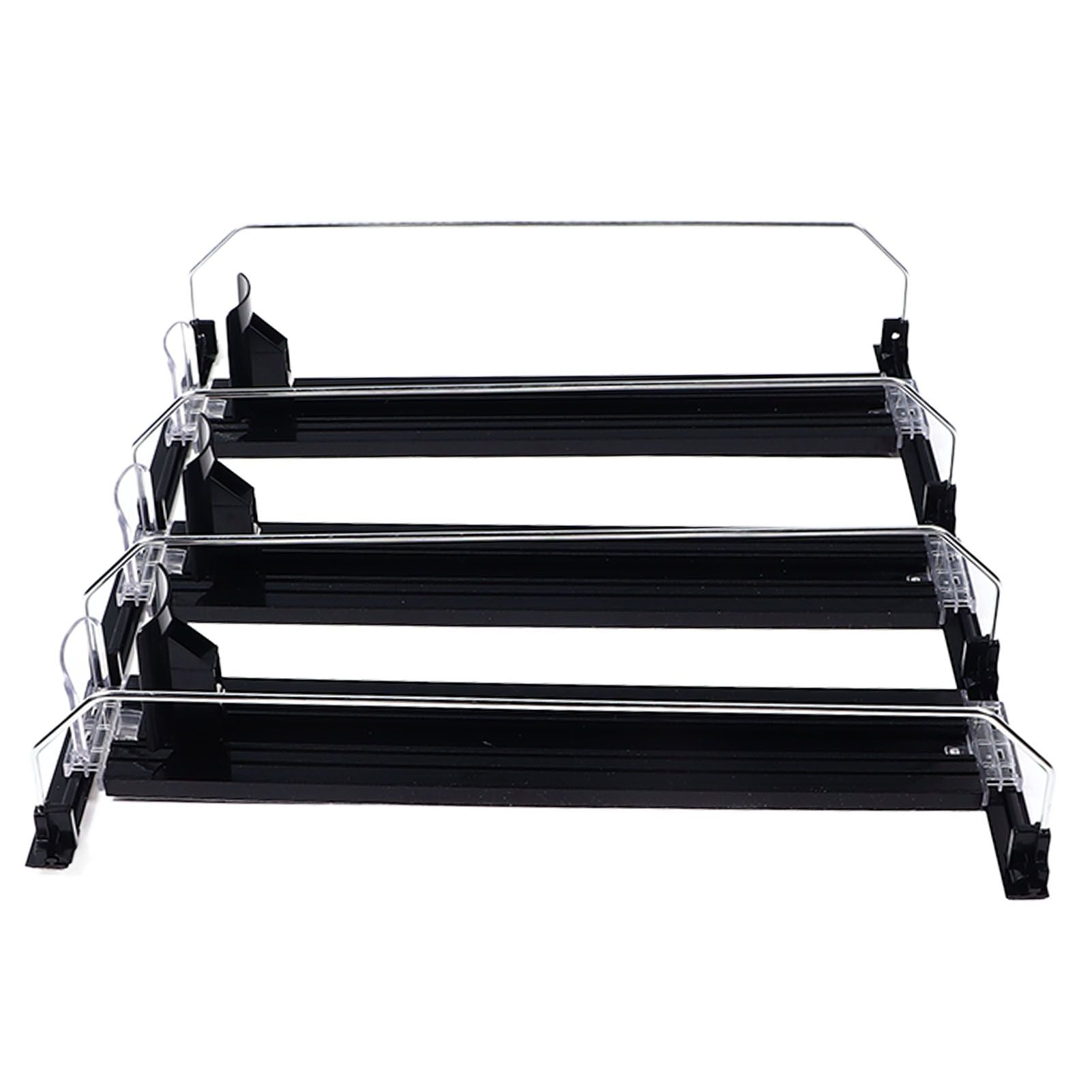 38cm Drink Organizer for Fridge Automatic Pusher Glide 12oz 16oz 20oz Soda Dispenser for Fridge Width Adjustable E Shaped 38cm Black