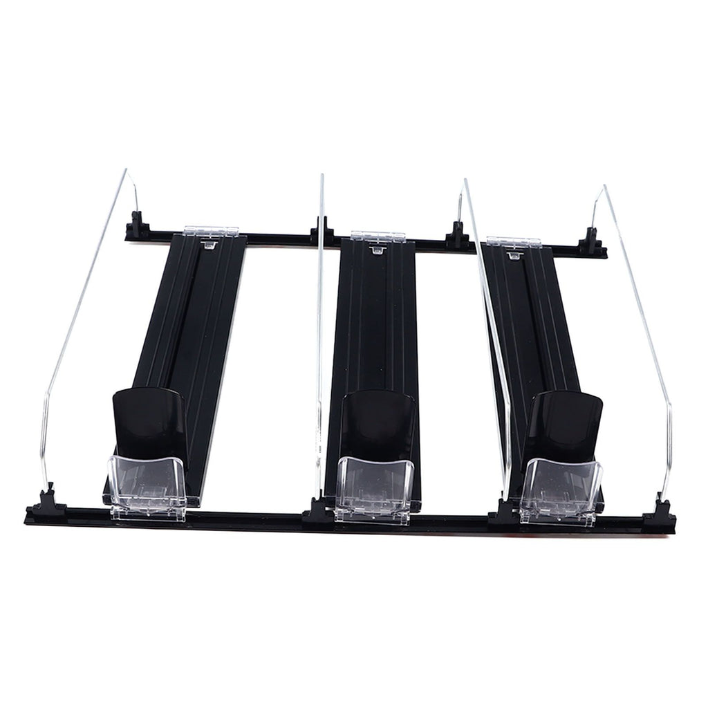 38cm Drink Organizer for Fridge Automatic Pusher Glide 12oz 16oz 20oz Soda Dispenser for Fridge Width Adjustable E Shaped 38cm Black